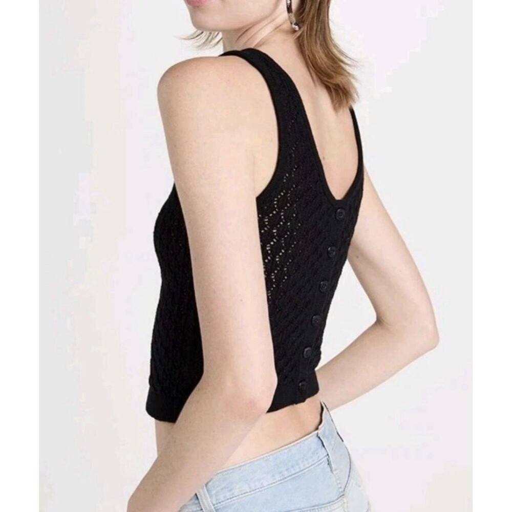 alice + olivia Daryn 2 Way Sweater Tank Size L Pointelle Crochet Black Crop Top